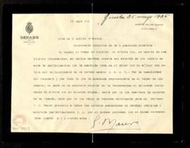 Carta de Gabriel Maura a Emilio Cotarelo para agradecer el testimonio de afecto recibido de la Ac...
