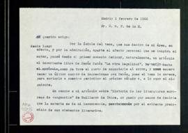Minuta de la carta de Melchor Fernández Almagro a Gonzalo Fernández de la Mora en la que le asegu...
