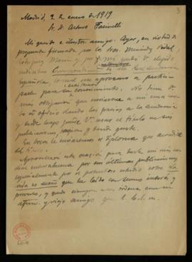 Minuta de la carta [del secretario] a Arturo Farinelli en la que le comunica su elección como aca...