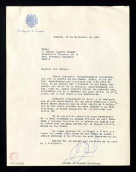 Carta de Germán de Granda Gutiérrez a Rafael Lapesa en la que le remite el pésame oficial de la e...