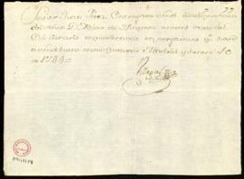 Orden de Manuel de Villegas a Juan Pérez para que entregue a Blas de Hinojosa un sexto tomo del D...