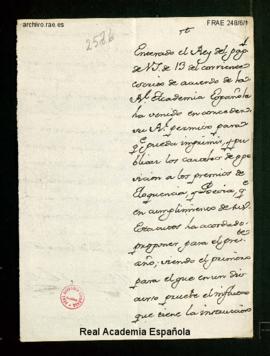 Carta del príncipe de la Paz [Manuel de Godoy y Álvarez de Faría] a Juan Crisóstomo Ramírez Alama...