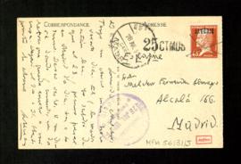 Tarjeta postal de Pedro Salinas a Melchor Fernández Almagro en la que le anuncia el nacimiento de...