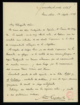 Carta de Arturo Capdevila al secretario en la que acusa recibo del diploma de correspondiente ext...