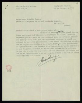Carta de J. A. van Praag a Julio Casares en la que le pide que le envíe los dos tomos publicados ...