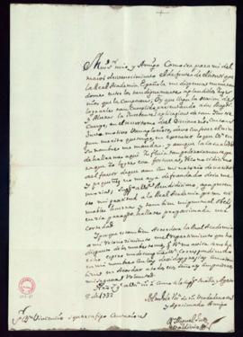 Carta de Miguel Gutiérrez de Valdivia a Vincencio Squarzafigo en la agradece el encargo de la Aca...