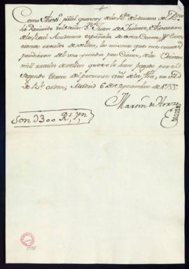 Recibo de Martín de Herce, tesorero general de la Renta del Tabaco, de 300 reales de vellón del 1...