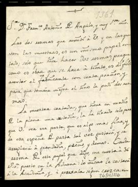 Carta de Joaquín de Ibarra a Francisco Antonio de Angulo en la que le da explicaciones sobre unas...
