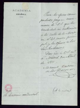 Carta de Manuel Bretón de los Herreros al secretario accidental [Antonio María Segovia] en la que...