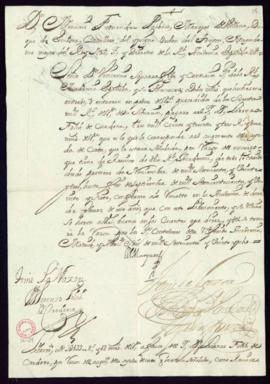 Orden del marqués de Villena de libramiento a favor de Lorenzo Folch de Cardona de 3 133 reales y...