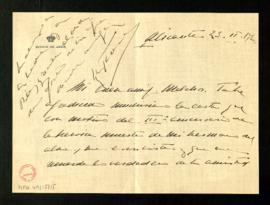 Carta de M.ª Teresa [Roca de Togores] a Melchor Fernández Almagro en la que le agradece la suya c...