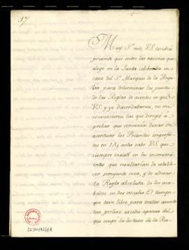 Carta de Bernardo de Iriarte a Francisco Antonio de Angulo en la que le pide que reflexione sobre...