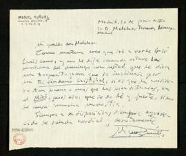 Carta de Miguel Buñuel a Melchor Fernández Almagro en la que le pide que le dé un empujón a El ci...