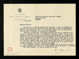 Carta de Pedro Laín Entralgo a Melchor Fernández Almagro en la que le dice que Revista de Occiden...