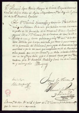Orden del marqués de Villena de libramiento a favor de Lorenzo Folch de Cardona de 550 reales de ...