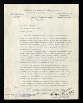 Carta de Enrique Noriega y Victoria Consuelo Lara, presidente y secretaria general de la Asociaci...