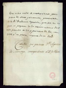 Carpetilla rotulada Cuentas que presenta don Agustín de Montoya correspondientes a las de 1800