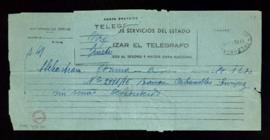 Telegrama a Ramón Cabanillas sobre el telegrama 2771/16 sin señas o desconocido