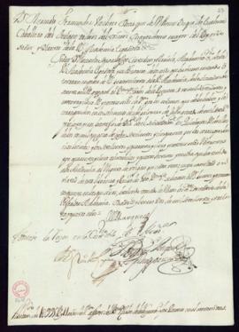 Orden del marqués de Villena de libramiento a favor de Carlos de la Reguera de 1995 reales de vel...