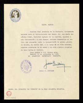 Oficio de Julio F. Guillén, secretario perpetuo de la Real Academia de la Historia, al director a...