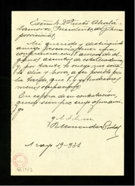Copia de la carta de Ramón Menéndez Pidal a Niceto Alcalá Zamora, presidente del gobierno provisi...