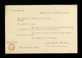 Carta de Luis María Anson Oliart a Melchor Fernández Almagro con la que le envía su libro Maurras...