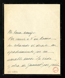 Carta de M.ª Teresa [Roca de Togores] a Melchor Fernández Almagro en la que le agradece el envío ...