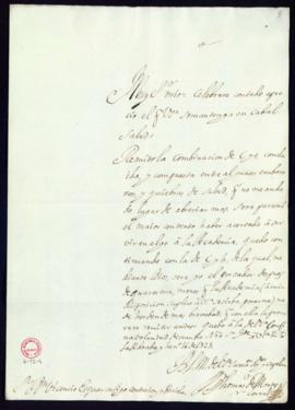 Carta de Tomás de Montes Corral a Vincencio Squarzafigo con la que remite la combinación Ce y dic...