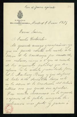 Carta de Daniel de Cortázar al secretario [Emilio Cotarelo] en la que le pide que dé cuenta a la ...