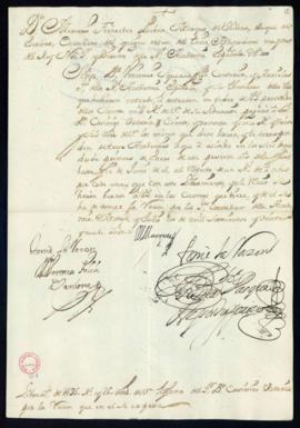 Orden del marqués de Villena de libramiento a favor de Casimiro Ustáriz de 195 reales y 26 marave...