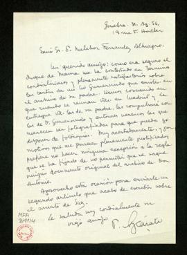 Carta de Pablo de Azcárate a Melchor Fernández Almagro en la que le dice que el duque de Maura le...