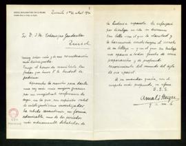 Carta de Arnald Steiger a J. M. Echenique Gandarillas en la que le felicita por su conferencia y ...