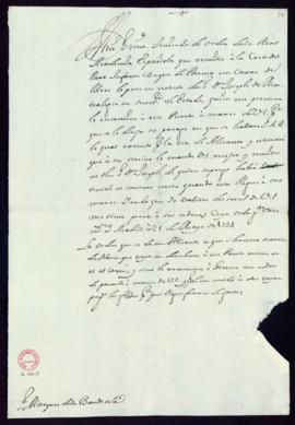 Minuta de la carta [de Vincencio Squarzafigo] al marqués de la Banditela de comunicación del enví...