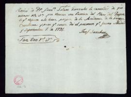 Recibo de Francisco Solano González de 500 reales de vellón por retocar una lámina del plano del ...