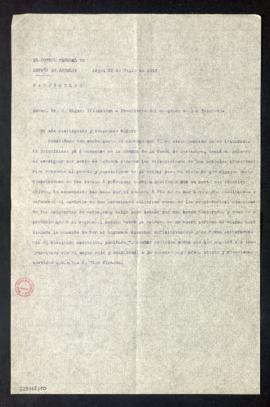 Copia de la carta de Antonio Díaz-Miranda a Miguel Villanueva, presidente del Congreso de los Dip...