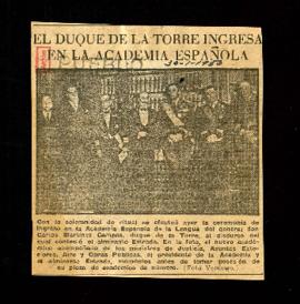 Recorte del diario Pueblo con una fotografía del duque de la Torre antes de tomar posesión de su ...