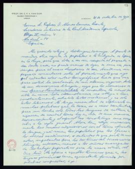 Carta de C. F. Adolf van Dam a Alonso Zamora Vicente en la que le anuncia un próximo envío de 464...