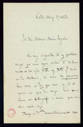 Carta de Adolfo de Castro a Antonio María Segovia en la que le anuncia el envío de quince documen...