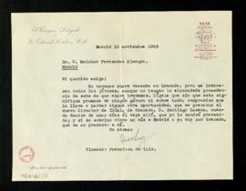 Carta de Francisco de Luis, consejero delegado de la Editorial Católica, a Melchor Fernández Alma...