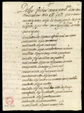 Lista de Francisco Antonio de Angulo de los verbos correspondientes a las combinaciones de la m y n