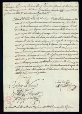 Orden del marqués de Villena del libramiento a favor de Carlos de la Reguera de 1906 reales de ve...