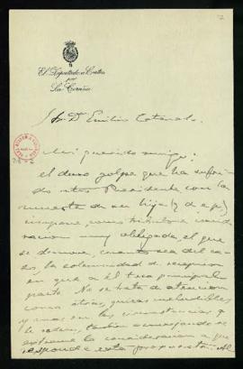 Carta de Juan de Armada y Losada, marqués de Figueroa, a Emilio Cotarelo en la que propone retras...