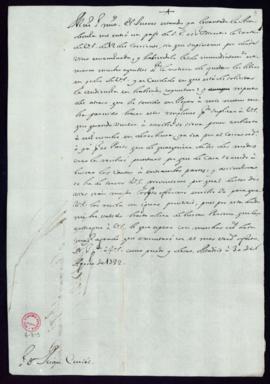 Minuta de la carta de Vincencio Squarzafigo a Juan Curiel en la que acusa recibo de su carta y le...