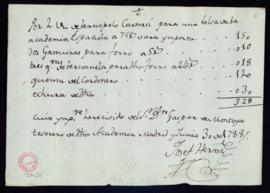 Recibo de José Hernández de 328 reales de vellón por una bolsa de terciopelo carmesí y su hechura