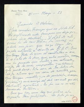 Carta de Francisco García Pavón a Melchor Fernández Almagro con la que le envía unos papeles para...