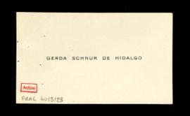 Tarjeta de visita de Gerda Schnur de Hidalgo