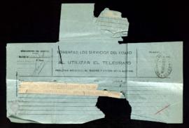 Telegrama de José María Pemán [a Julio Urquijo] en el que le dice que cite a la Academia el últim...