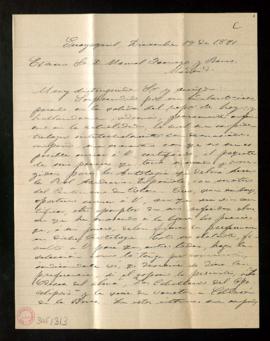 Carta de Numa P. Llona a Manuel Tamayo y Baus en la que le comunica que, aunque envió a la Academ...