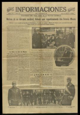 Ejemplar del diario Informaciones de 14 de diciembre de 1925, con la noticia del fallecimiento de...