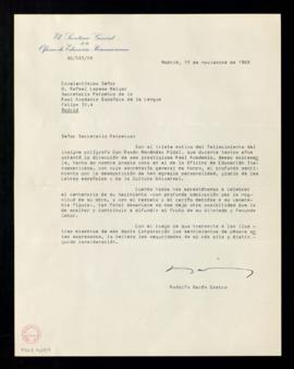 Carta de Rodolfo Barón Castro, secretario de la Oficina de Educación Iberoamericana, a Rafael Lap...